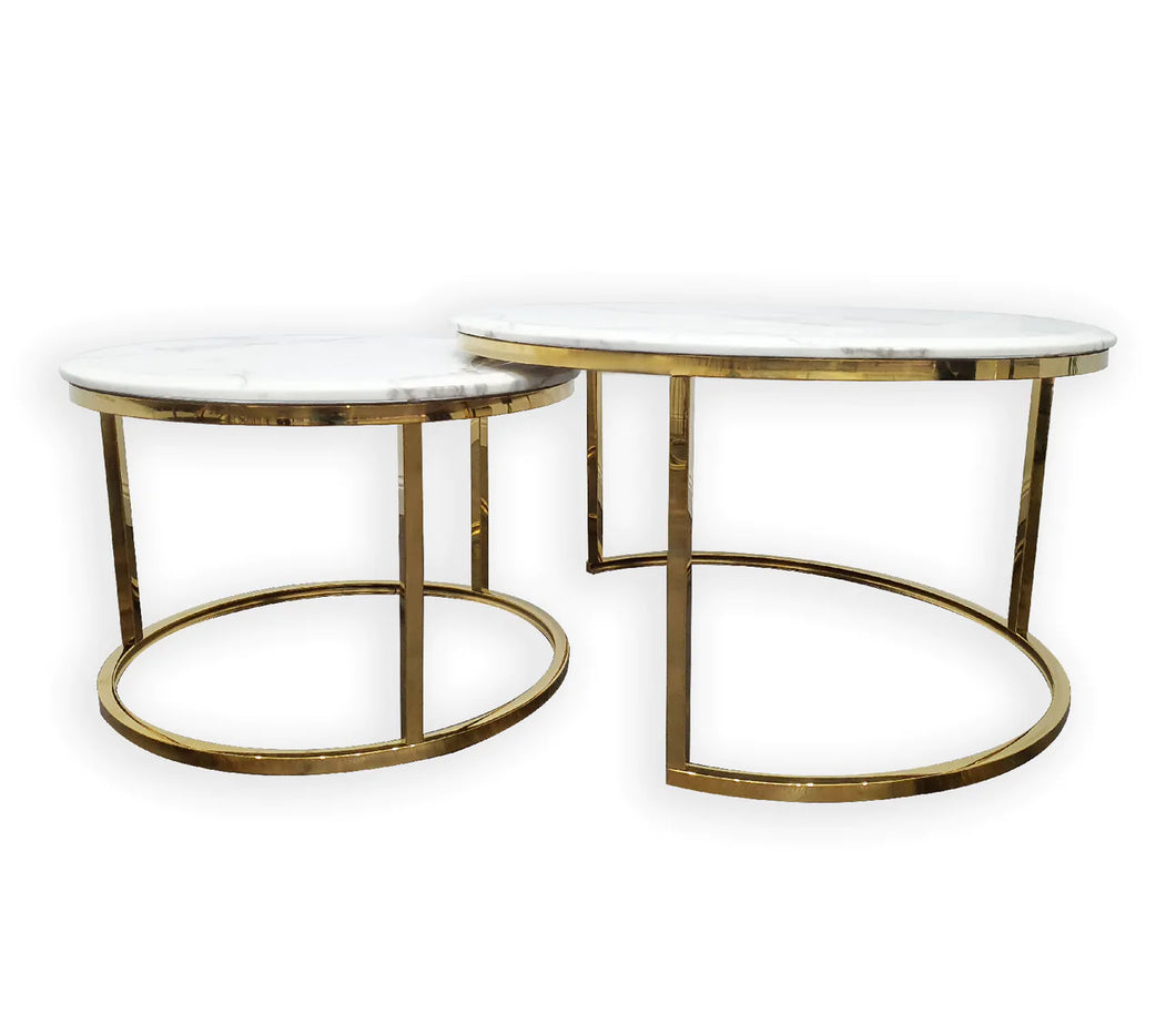 Nested White Top Glossy Gold Marble Coffee Table 60/40 cm
