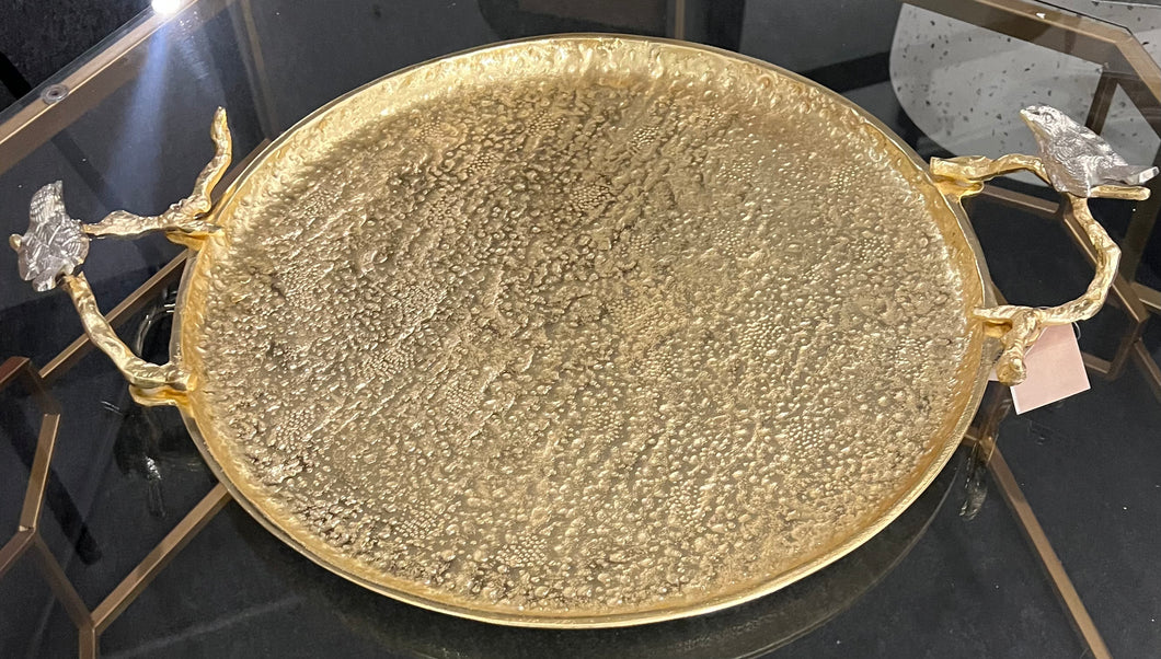 Gold Round Tray with Handle - Decorative