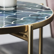 Load image into Gallery viewer, 43cm Round Glass Abstract Blue Side Table