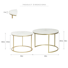 Load image into Gallery viewer, Set of 2 Real White Marble with Gold Frame Coffee Table