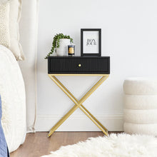 Load image into Gallery viewer, Contemporary Black and Gold X Leg Bedside Table