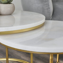Load image into Gallery viewer, Set of 2 Real White Marble with Gold Frame Coffee Table