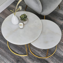 Load image into Gallery viewer, Set of 2 Real White Marble with Gold Frame Coffee Table