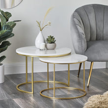 Load image into Gallery viewer, Set of 2 Real White Marble with Gold Frame Coffee Table