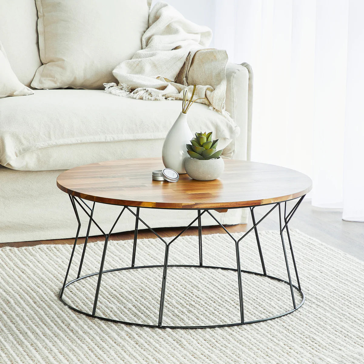 80cm Acacia Wood Round Coffee Table Natural – Silsan Decor