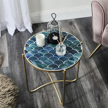 Load image into Gallery viewer, 43cm Round Glass Abstract Blue Side Table