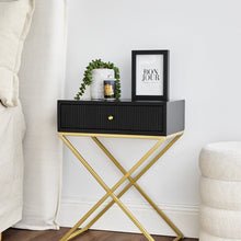 Load image into Gallery viewer, Contemporary Black and Gold X Leg Bedside Table