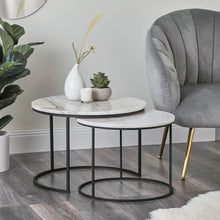 Load image into Gallery viewer, Set of 2 Real White Marble with Black Frame Coffee Table