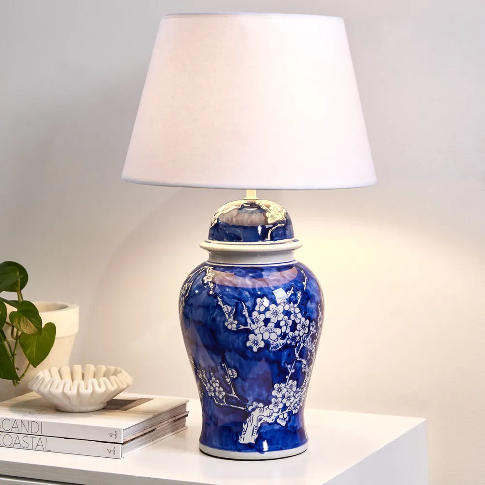 Hamptons Floral Blue and White Table Lamp 58 cm