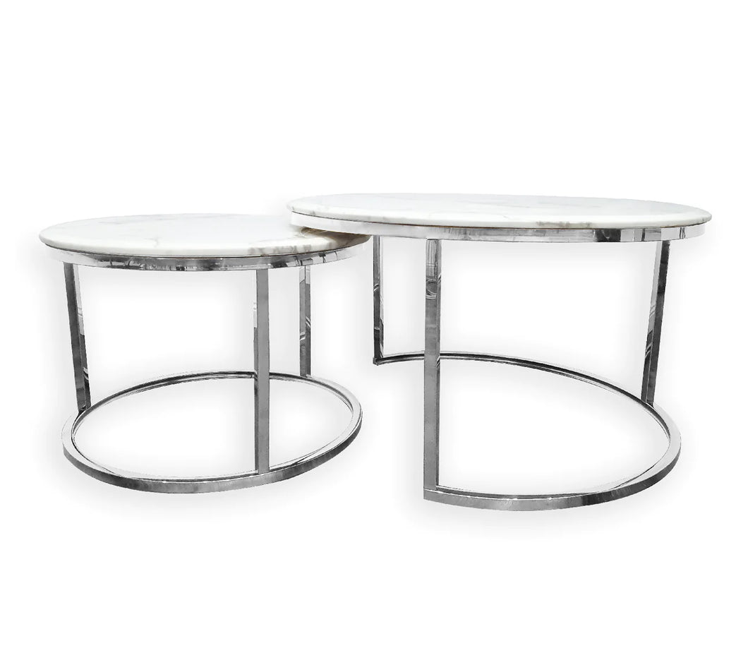 Nested White Top Marble Silver Glossy Coffee Table 60/40 cm
