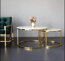 Load image into Gallery viewer, Sets of 2- White Marble Glossy Gold Leg Coffee Table
