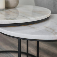 Load image into Gallery viewer, Set of 2 Real White Marble with Black Frame Coffee Table