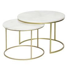 Load image into Gallery viewer, Set of 2 Real White Marble with Gold Frame Coffee Table