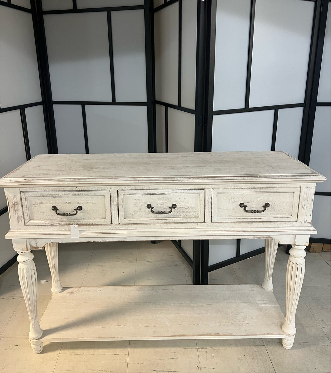 Rustic White French Provincial 3 Drawers Console Table