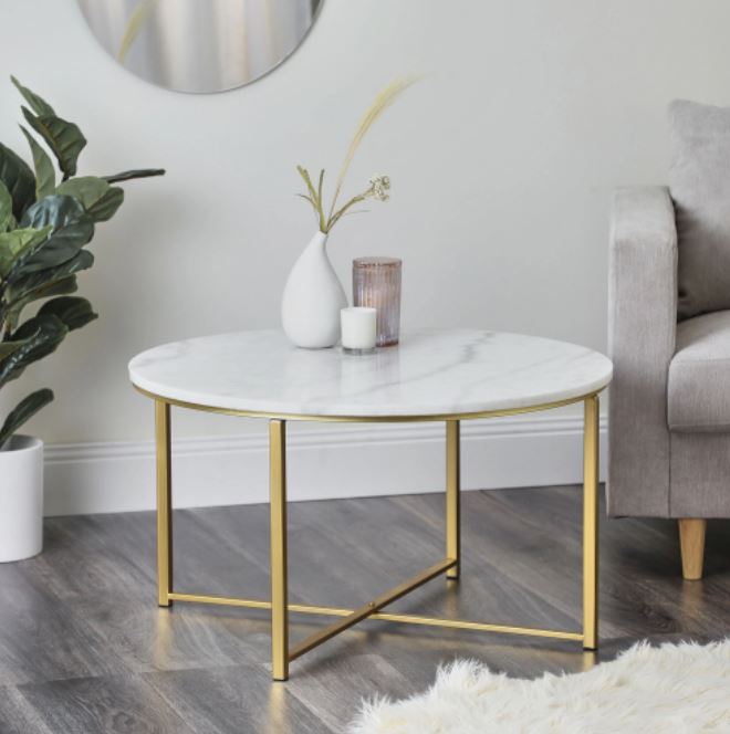 White Marble Coffee Table with Gold Leg 80 cm