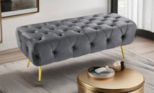 Load image into Gallery viewer, Asha Tufted Grey Ottoman/Bed End Gold Frame
