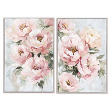 Load image into Gallery viewer, Set of 2 Pink Rose Floral Hand Painted Canvas Print in Frame Wall Art
