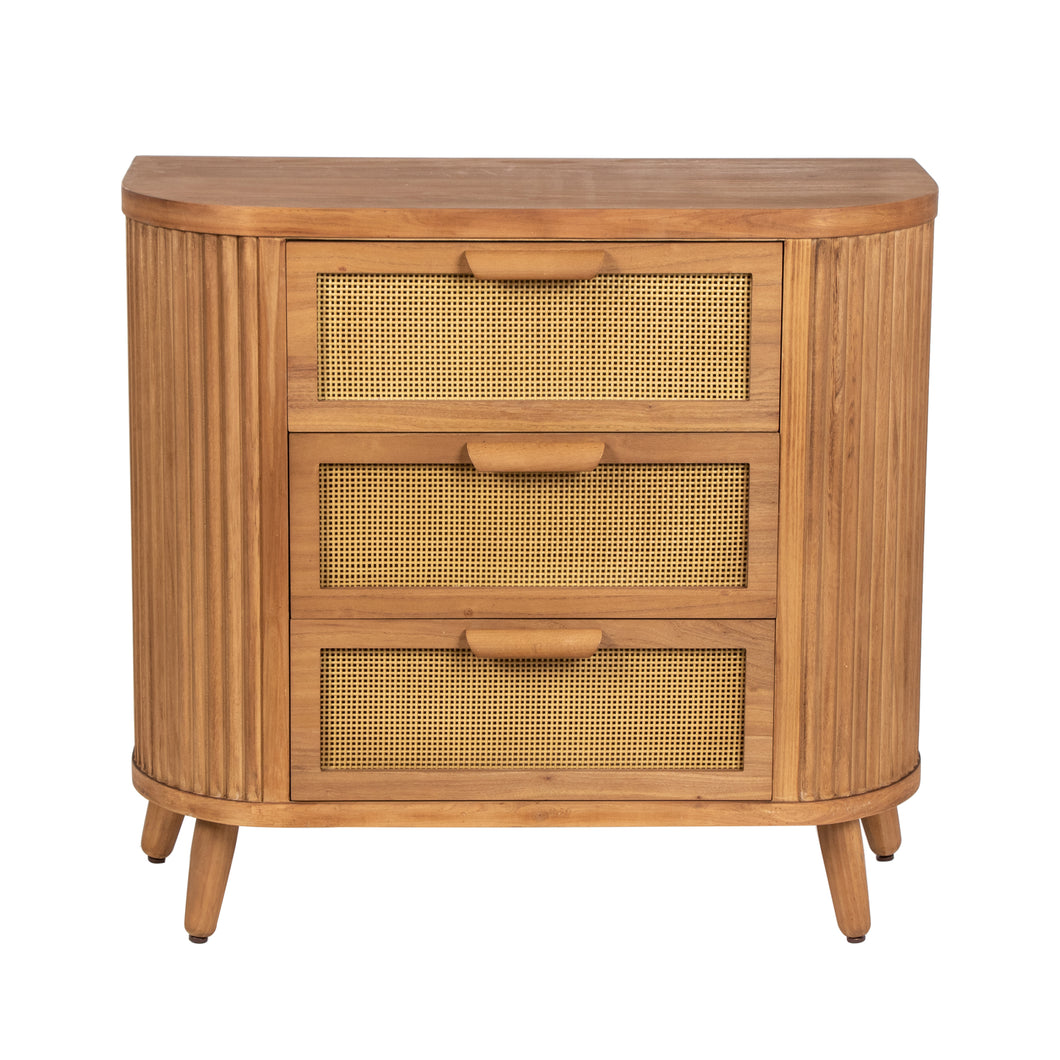 Ribbed 3 Drawers Natural Rattan Bedside Table