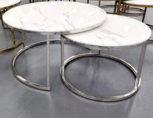 Load image into Gallery viewer, Nested White Top Marble Silver Glossy Coffee Table 60/40 cm
