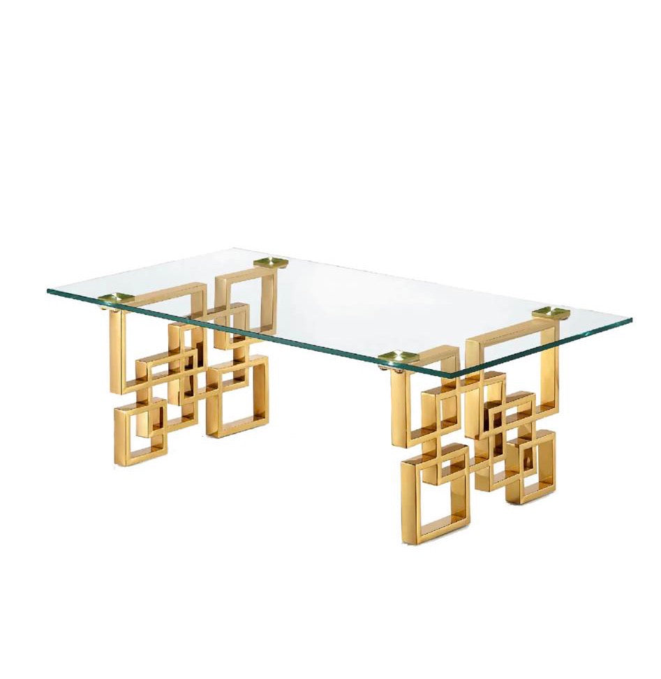 Elsa Clear Glass Gold Frame Coffee Table – Silsan Decor