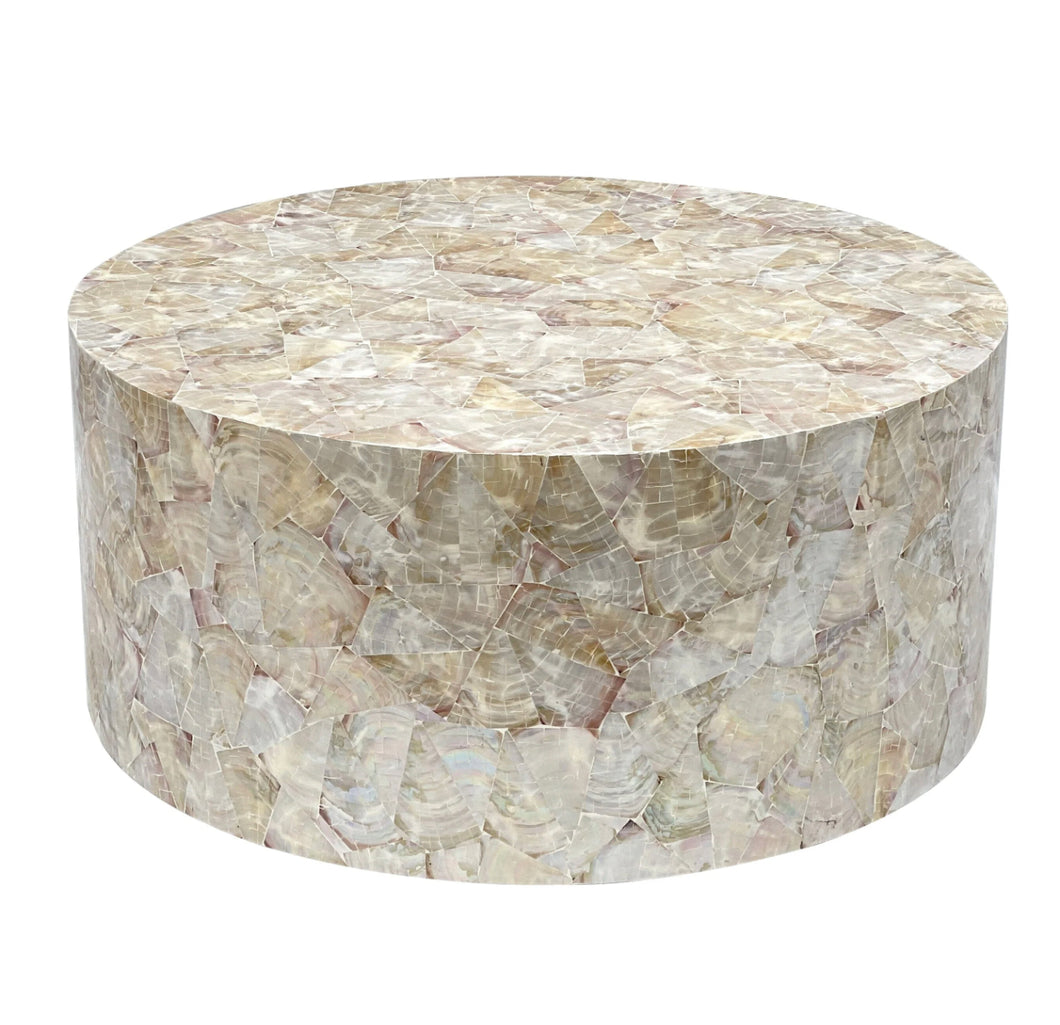 Beige Snowden Mother of Pearl Hand Made Round Coffee Table