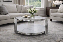 Load image into Gallery viewer, Stripe Marble Top Round Silver Coffee Table 95 cm

