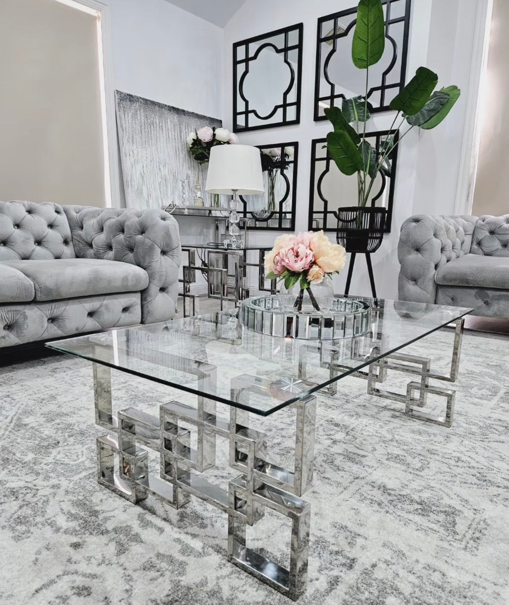 Elsa Clear Glass Silver Frame Coffee Table – Silsan Decor