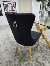 Load image into Gallery viewer, Set of 2 Celine Black French Tufted Velvet Dining Chairs with Gold Leg
