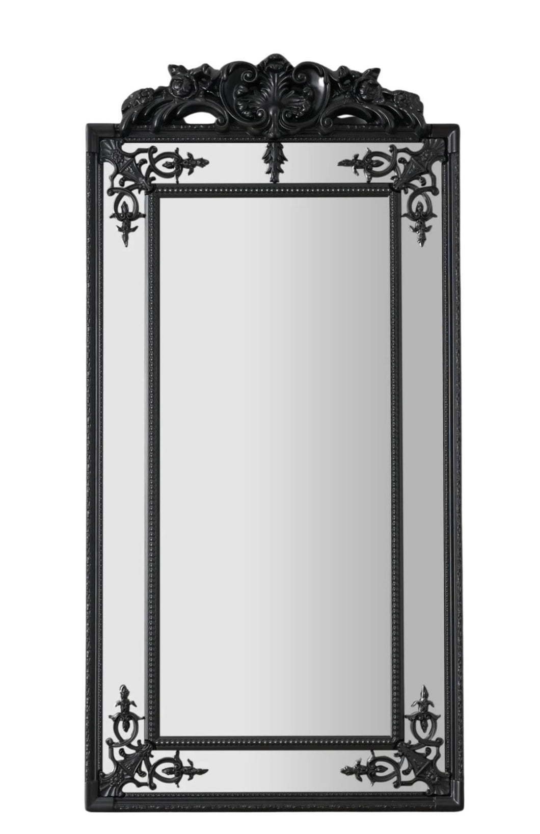 French Royal Black Traditional Antique Full Length Mirror