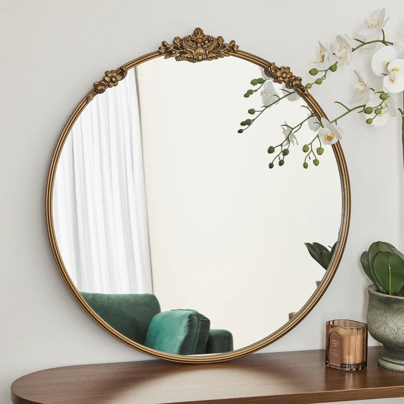 Abbey 80cm French Baroque Round Mirror Gold - SML
