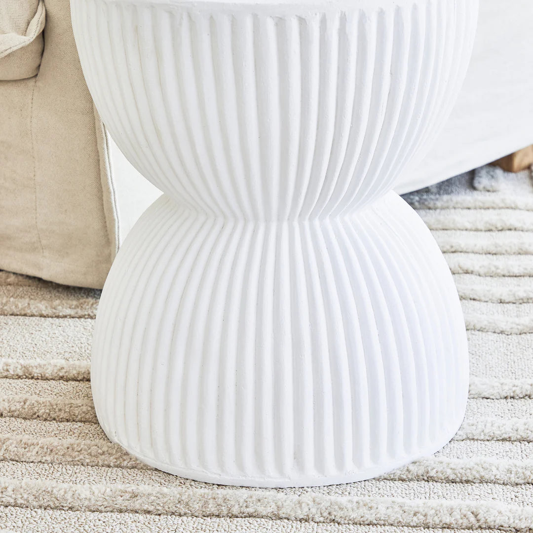 White Ribbed Side Table – Silsan Decor