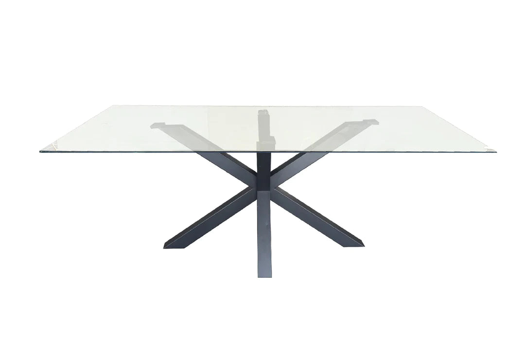 Kalina Dining Table with Black Leg and Clear Glass – Silsan Decor
