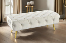 Load image into Gallery viewer, Asha Tufted Beige Ottoman/Bed End Gold Frame
