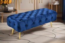 Load image into Gallery viewer, Asha Tufted Blue Navy Ottoman/Bed End Gold Frame
