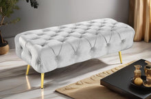 Load image into Gallery viewer, Asha Tufted Light Grey Ottoman/Bed End Gold Frame
