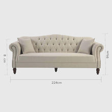 Load image into Gallery viewer, Vaucluse 3 Seat Hamptons Buttoned Sofa Beige Linen Blend
