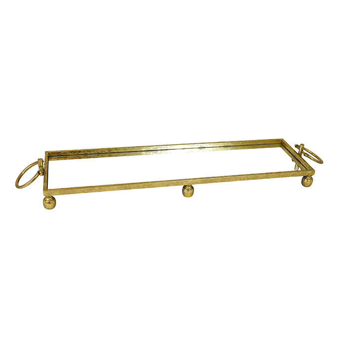 Long Classic French Gold Mirrored Tray with Handle - Decorative