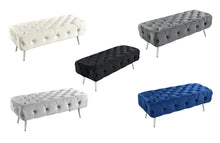 Load image into Gallery viewer, Asha Tufted Blue Ottoman/Bed End Silver Frame
