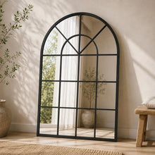 Load image into Gallery viewer, Hamptons Windows Arch Metal Black Iron Mirror 135x92 cm - SML
