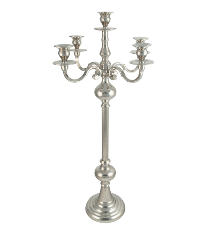 Large Silver Candlebra 5 Arms Candle Holder - Decorative