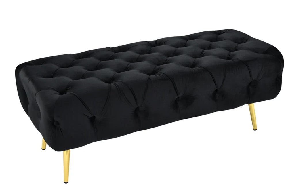 Asha Tufted Black Ottoman/Bed End Gold Frame