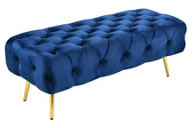 Load image into Gallery viewer, Asha Tufted Blue Navy Ottoman/Bed End Gold Frame
