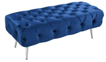 Load image into Gallery viewer, Asha Tufted Blue Ottoman/Bed End Silver Frame
