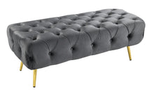 Load image into Gallery viewer, Asha Tufted Grey Ottoman/Bed End Gold Frame
