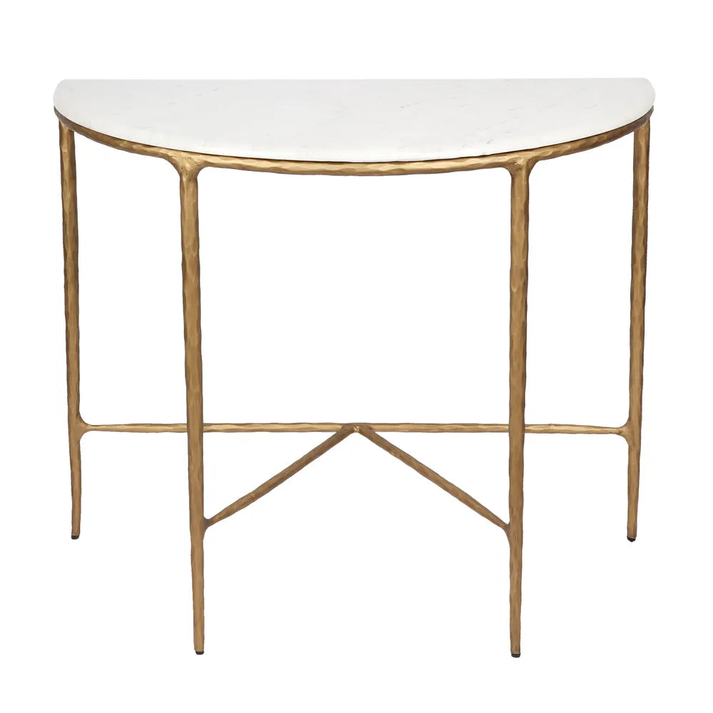 Heston Marble Demilune Console Table - Brass