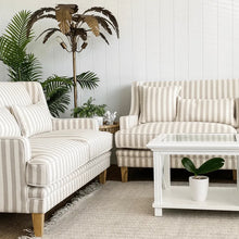 Load image into Gallery viewer, BONDI 3 SEAT SOFA NATURAL STRIPE WITH WHITE PIPING
