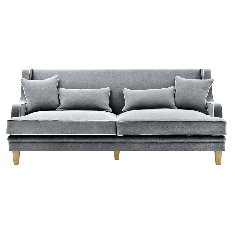 BONDI 3 SEAT SOFA GREY W/ WHITE PIPING