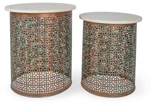 Iron And Marble Side Tables - Gold/White