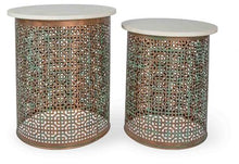 Load image into Gallery viewer, Iron And Marble Side Tables - Gold/White
