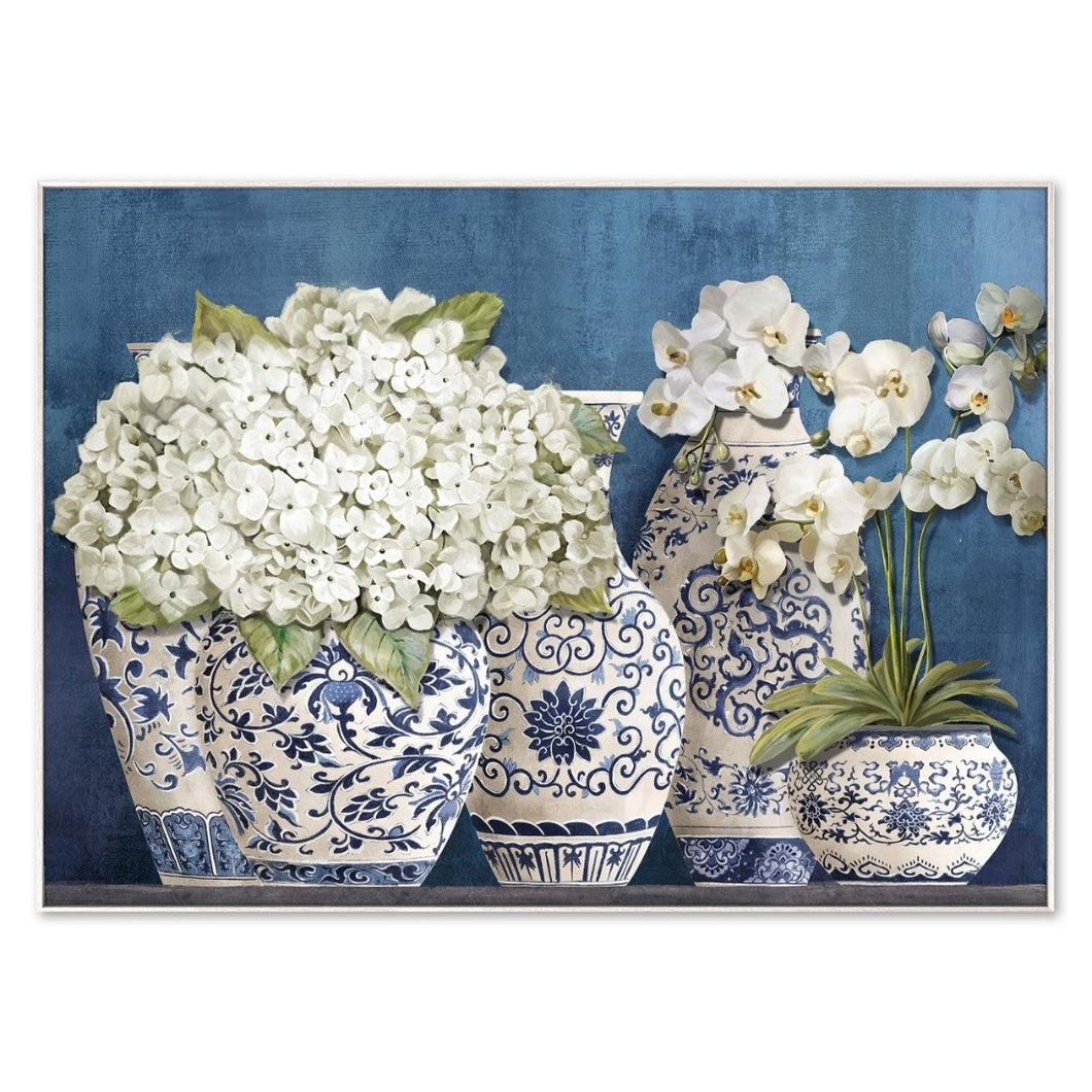 Blue and White Jars Hamptons Framed Canvas/Wall Art